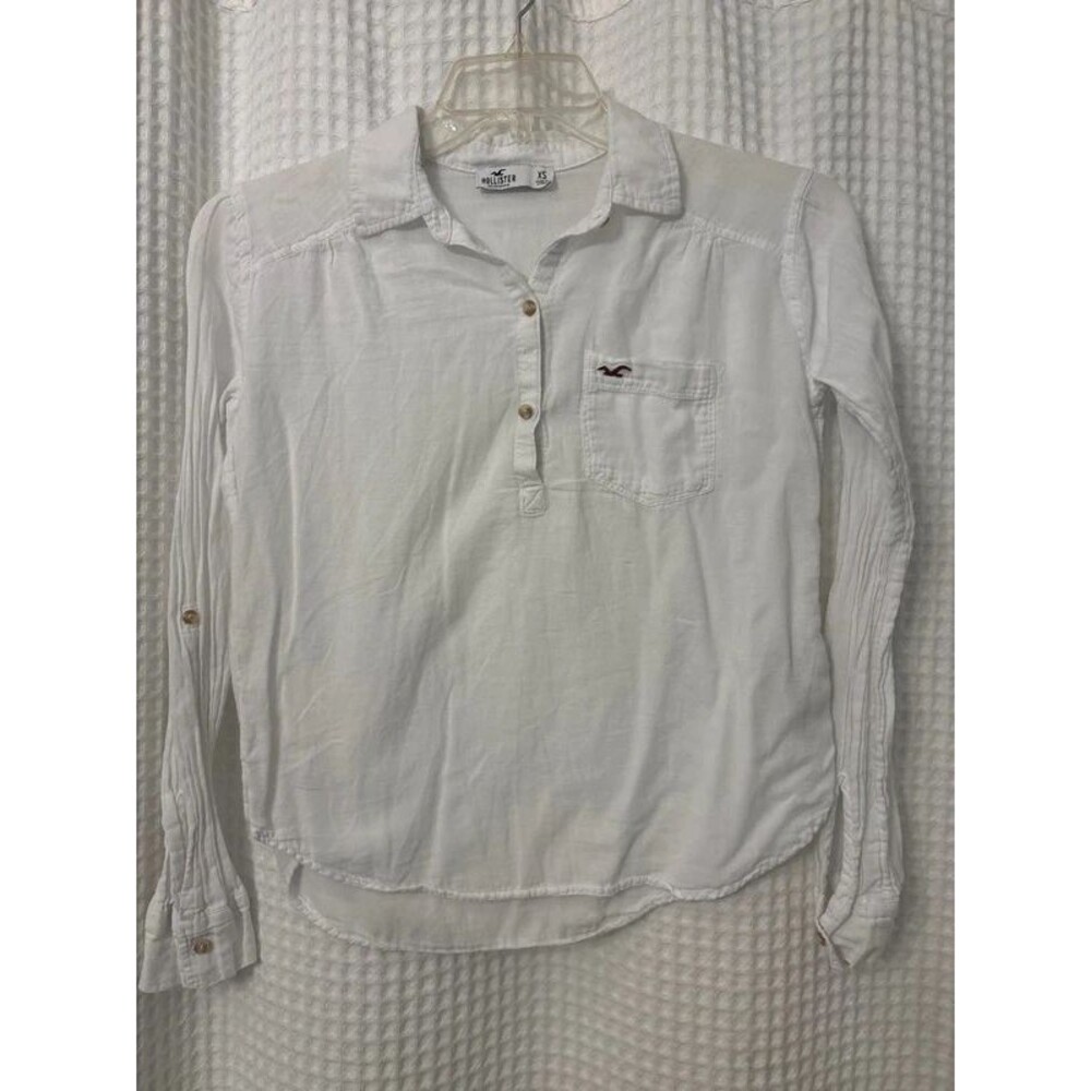 Hollister White Henley Button-Up Shirt Womens XS